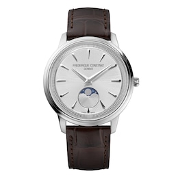 Frederique Constant Moneta Moonphase Silver Dial Brown Leather Strap Watch