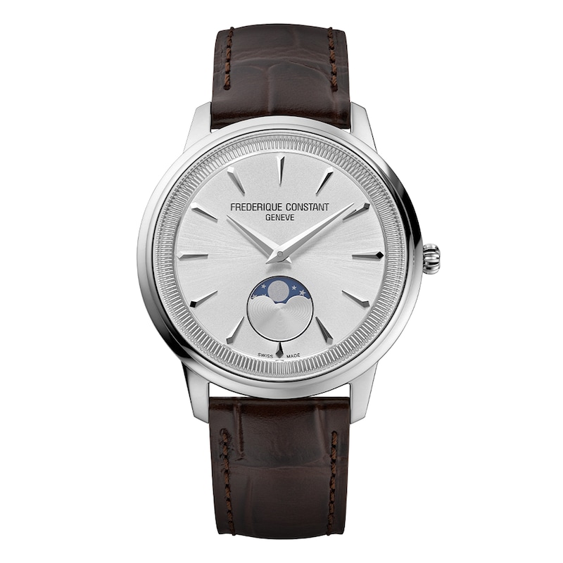 Main Image 1 of Frederique Constant Moneta Moonphase Silver Dial Brown Leather Strap Watch