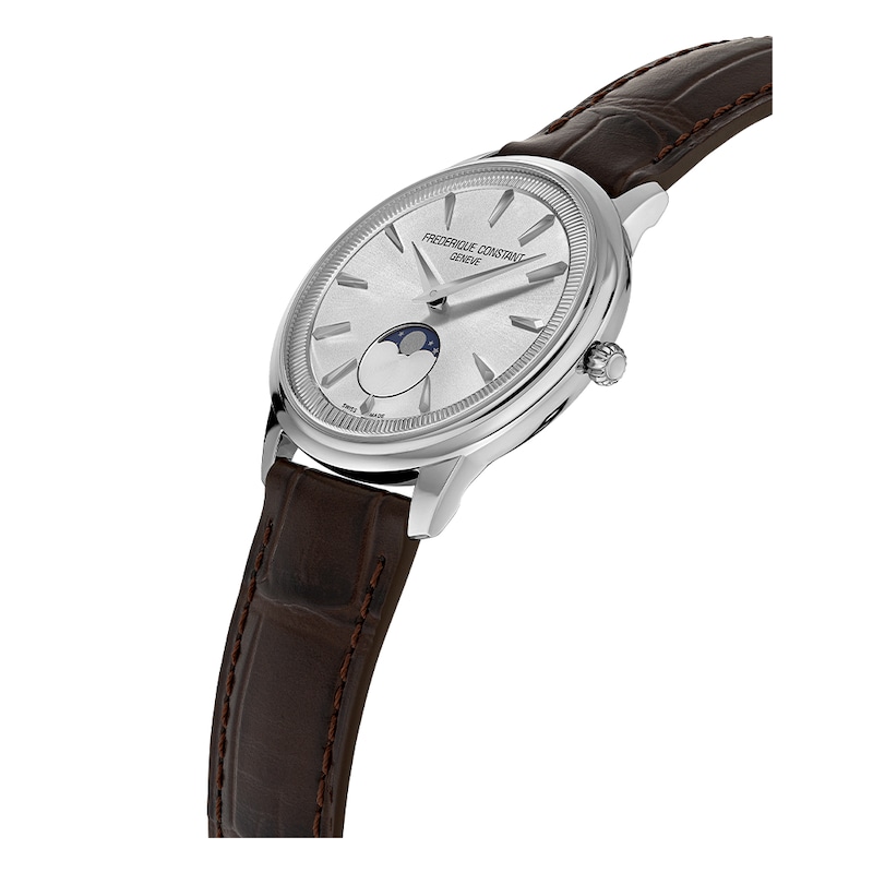 Main Image 2 of Frederique Constant Moneta Moonphase Silver Dial Brown Leather Strap Watch