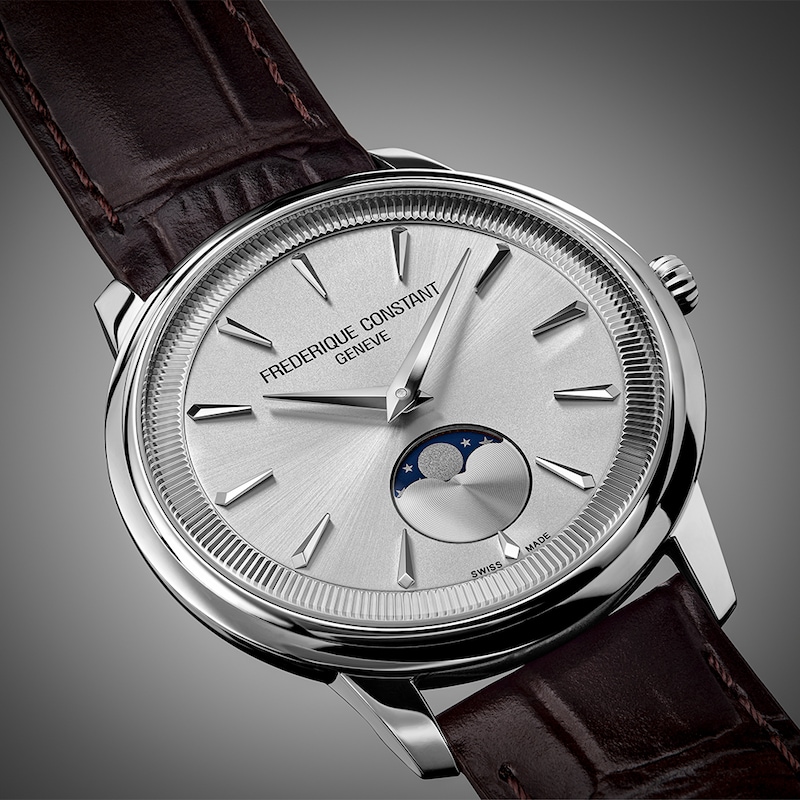 Main Image 4 of Frederique Constant Moneta Moonphase Silver Dial Brown Leather Strap Watch
