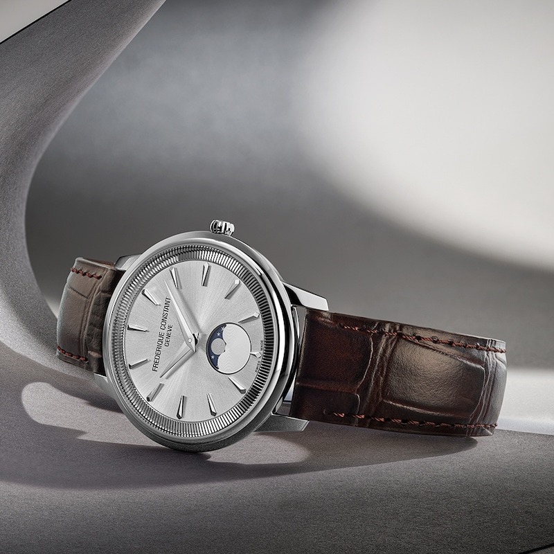 Main Image 5 of Frederique Constant Moneta Moonphase Silver Dial Brown Leather Strap Watch