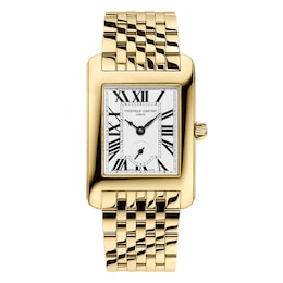 Frederique Constant Carree Small Seconds Silver Dial Gold Tone Bracelet Watch