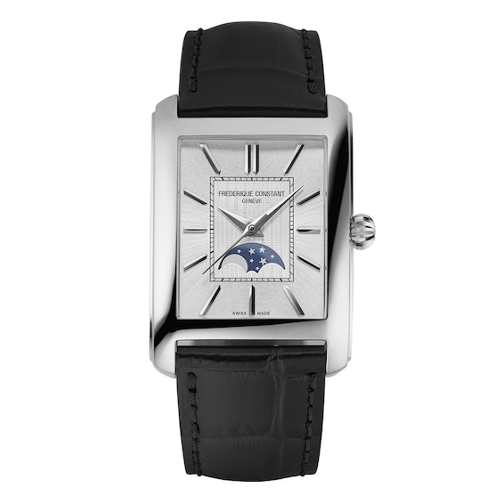 Men's Frederique Constant Classics Carree Moonphase Automatic Black Leather Strap Watch