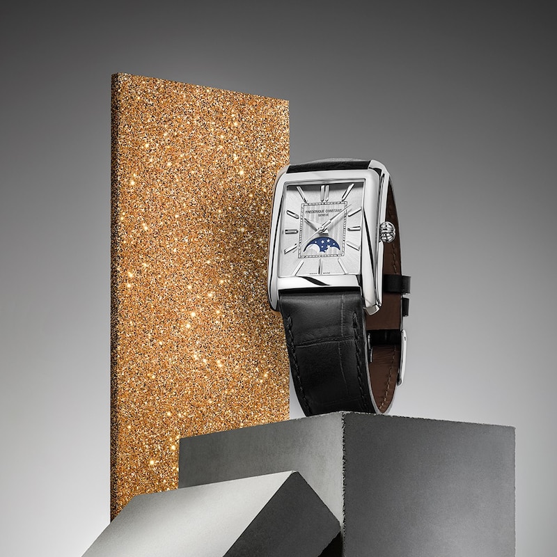 Main Image 5 of Frederique Constant Classics Carree Moonphase Automatic Black Leather Strap Watch