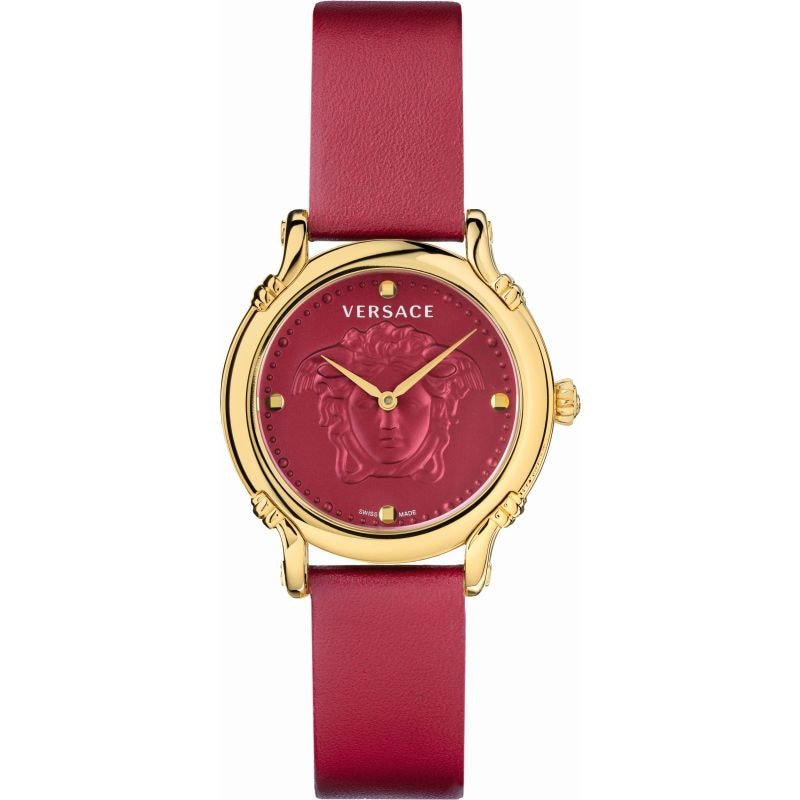 Versace Pin Red Leather Strap Watch