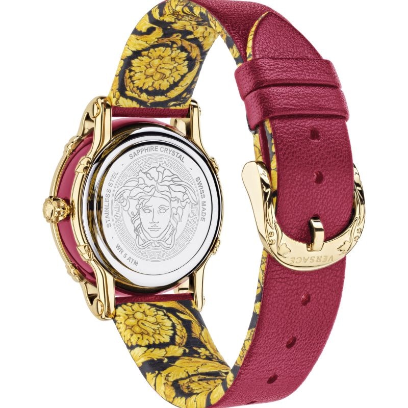 Versace Pin Red Leather Strap Watch