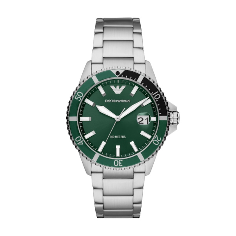Emporio Armani Men's Green Half Colour Bezel Stainless Steel Bracelet Watch