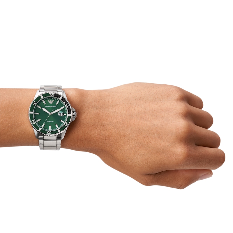 Main Image 4 of Emporio Armani Men's Green Half Colour Bezel Stainless Steel Bracelet Watch