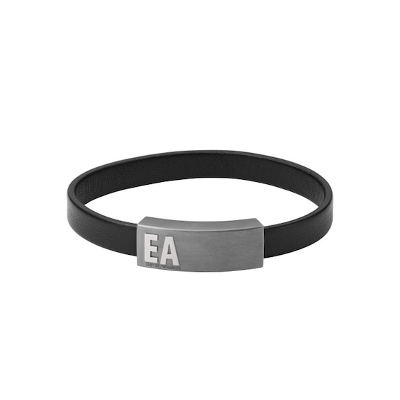 Emporio Armani Men’s Black Leather & Grey IP Bracelet