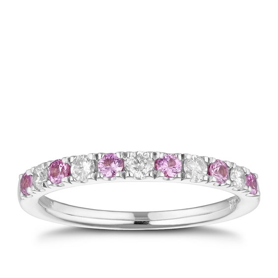 18ct White Gold Pink Sapphire & 0.20ct Diamond Ring