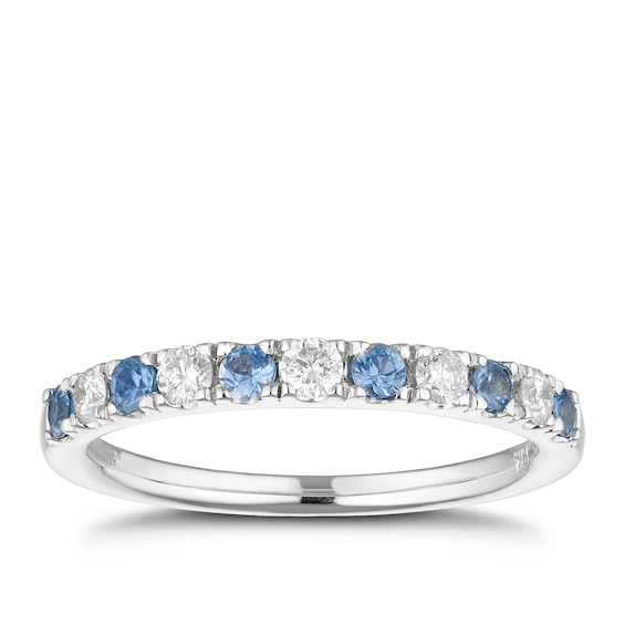 18ct White Gold Sapphire & 0.20ct Diamond Ring