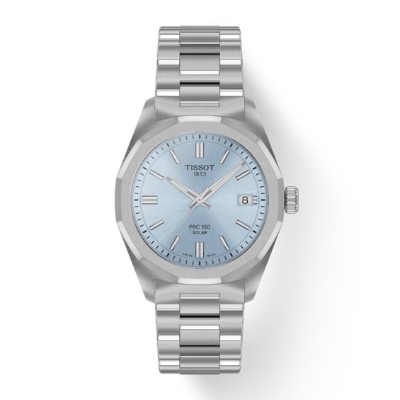 Women's Tissot Prc 100 Solar 34Mm Blue Dial Stainless Steel Bracelet Watch