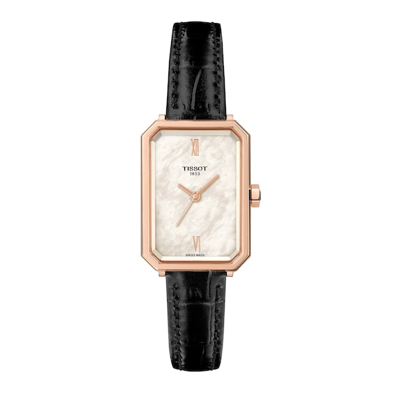 Women's Tissot Srv Mother Of Pearl Dial & Black Leather Strap Watch