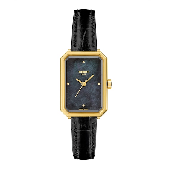 Women's Tissot Srv Diamond Black Mother Of Pearl Dial & Leather Strap Watch
