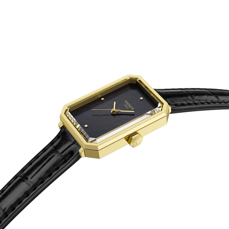 Main Image 2 of Tissot SRV Women's Diamond Black Mother Of Pearl Dial & Leather Strap Watch