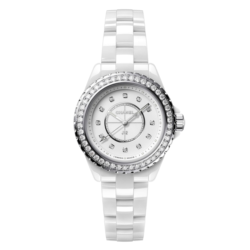 CHANEL J12 33mm Ladies' Stone Set Bezel White Ceramic Bracelet Watch
