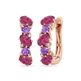 Le Vian 14ct Rose Gold Raspberry Rhodolite & Amethyst Diamond Hoop Earrings