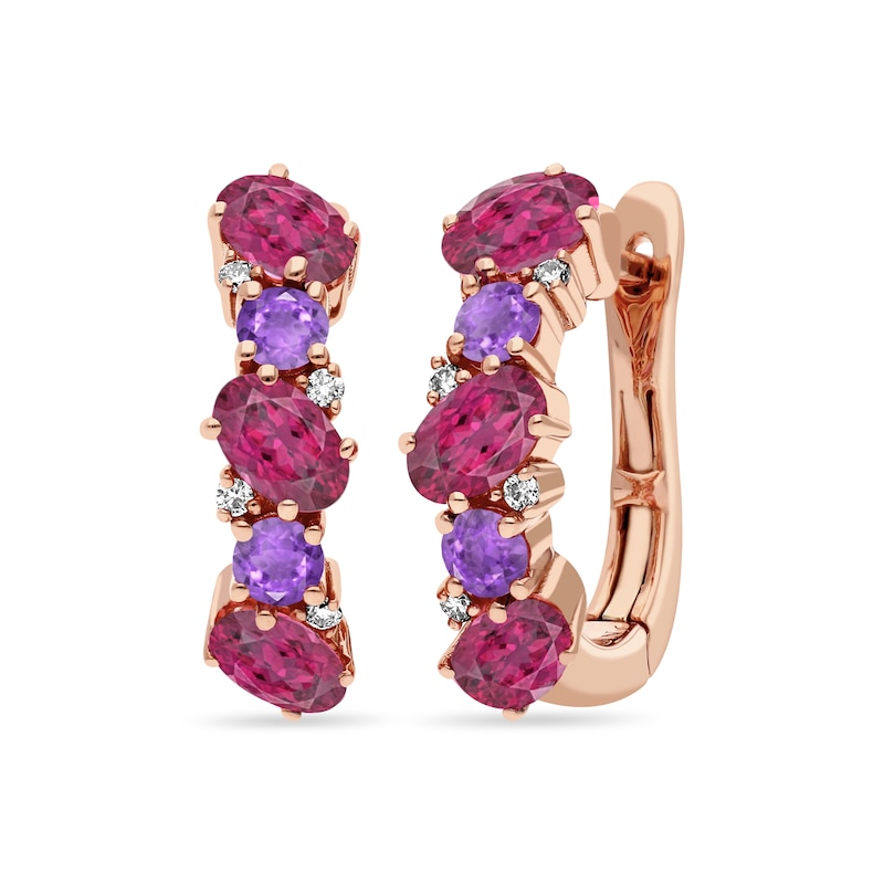 Main Image 1 of Le Vian 14ct Rose Gold Raspberry Rhodolite & Amethyst Diamond Hoop Earrings
