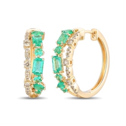 Le Vian 14ct Yellow Gold Costa Smeralda Emerald & 0.30ct Diamond Hoop Earrings
