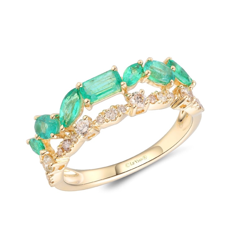 Main Image 1 of Le Vian 14ct Yellow Gold Costa Smeralda Emerald & 0.25ct Diamond Two Row Ring
