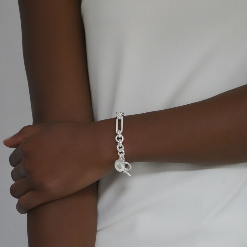 Lauren Ralph Lauren Silver Rope Logo Charm Bracelet