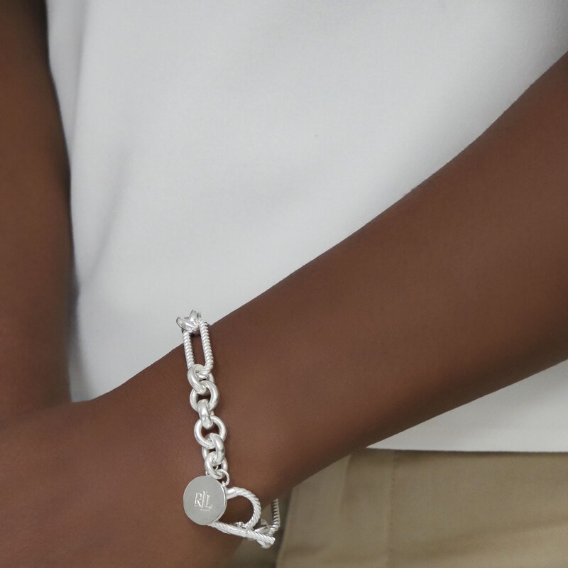 Lauren Ralph Lauren Silver Rope Logo Charm Bracelet