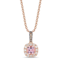 Le Vian 14ct Rose Gold Pink Morganite & 0.30ct Diamond Halo Pendant Necklace