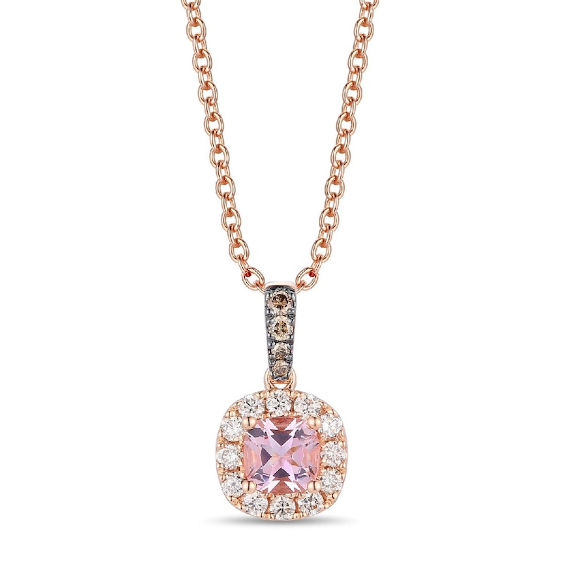 Main Image 1 of Le Vian 14ct Rose Gold Pink Morganite & 0.30ct Diamond Halo Pendant Necklace