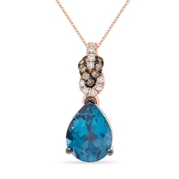 Le Vian 14ct Rose Gold Deep Sea Blue Topaz & 0.10ct Diamond Pendant Necklace