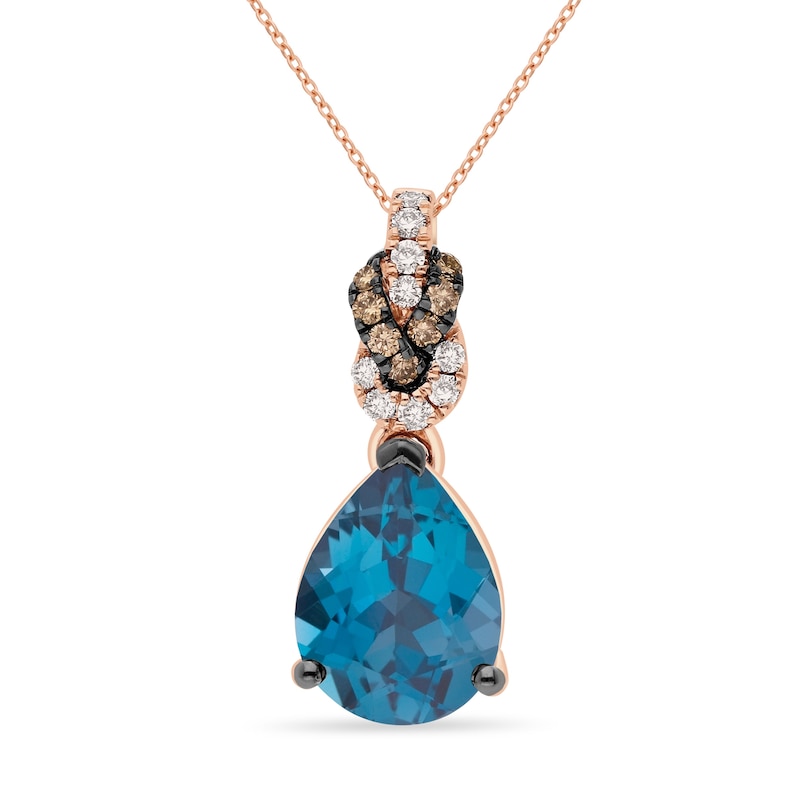 Main Image 1 of Le Vian 14ct Rose Gold Deep Sea Blue Topaz & 0.10ct Diamond Pendant Necklace