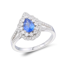 Le Vian Platinum Blueberry Sapphire & 0.50ct Diamond Halo Ring