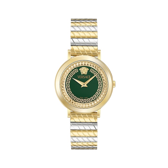 Women's Versace Delphinus ’S Green Dial & Two Tone Bracelet Watch