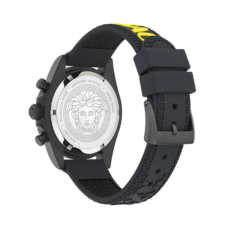 Main Image 3 of Versace Fornax Black Dial Yellow & Black Logo Silicone Strap Watch
