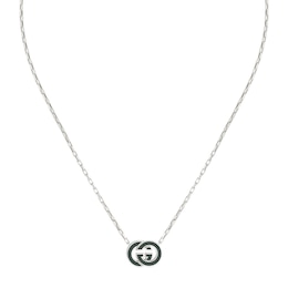 Gucci Interlocking Sterling Silver Black Enamel Pendant Necklace