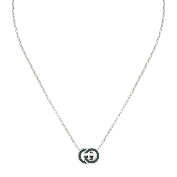 Gucci Interlocking Sterling Silver Black Enamel Pendant Neck