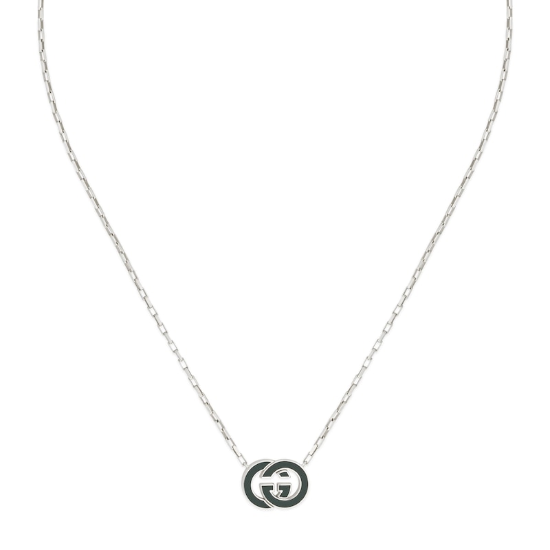 Main Image 1 of Gucci Interlocking Sterling Silver Black Enamel Pendant Necklace