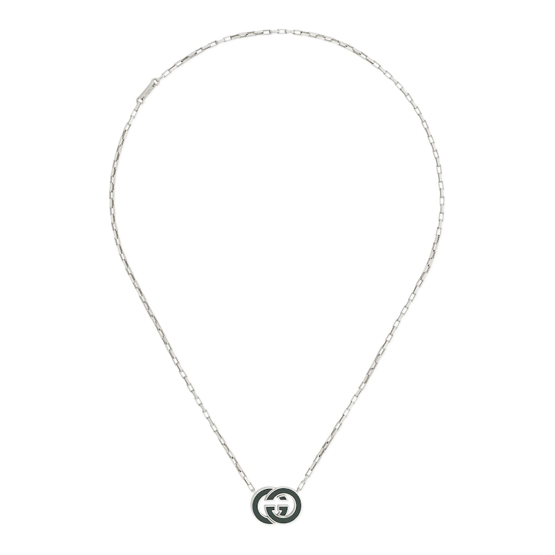 Main Image 2 of Gucci Interlocking Sterling Silver Black Enamel Pendant Necklace