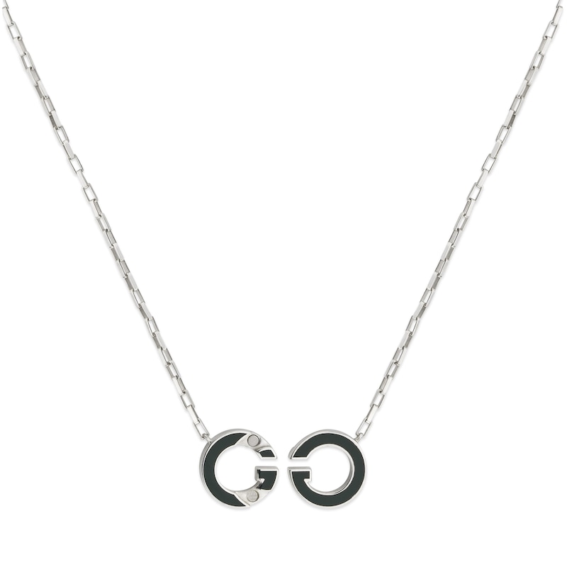 Main Image 3 of Gucci Interlocking Sterling Silver Black Enamel Pendant Necklace