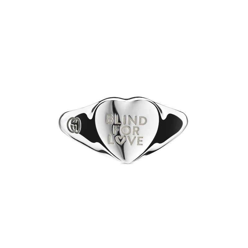 Main Image 1 of Gucci Blind For Love Sterling Silver Heart Shaped Signet Ring (Size M-N)