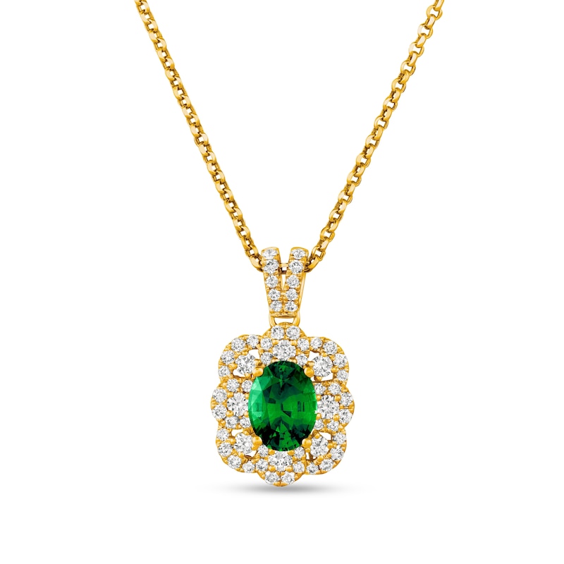 Main Image 1 of Le Vian 18ct Yellow Gold Green Pistachio Diopside & 0.69ct Diamond Halo Pendant Necklace