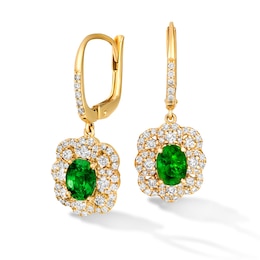 Le Vian 18ct Yellow Gold Green Pistachio Diopside & 0.80ct Diamond Halo Drop Earrings