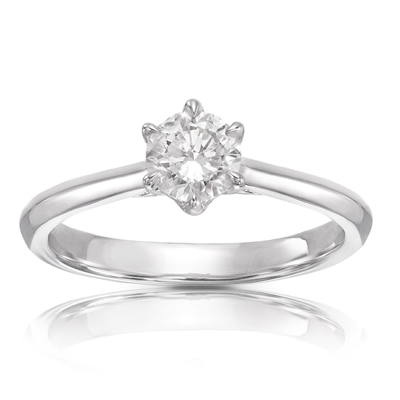 Engagement Ring 14ct White Gold Six Claw Solitaire 0.50ct Di