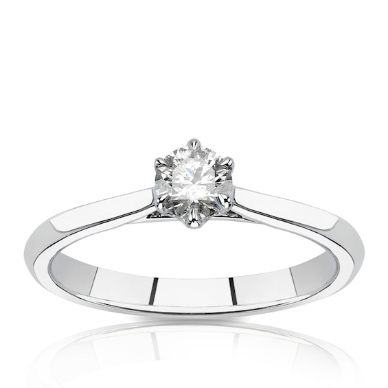 14ct White Gold 0.33ct Diamond Six Claw Solitaire Ring