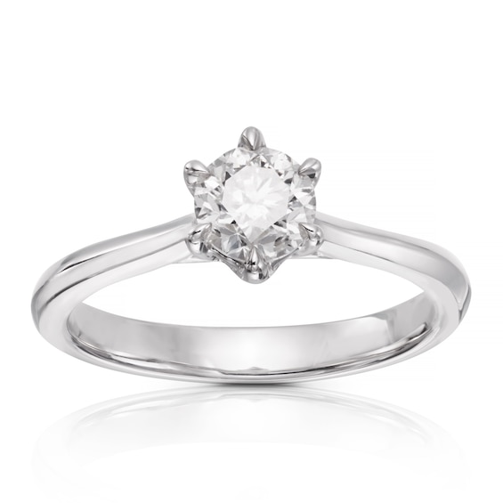 Engagement Ring 14ct White Gold Six Claw Solitaire 0.66ct Di