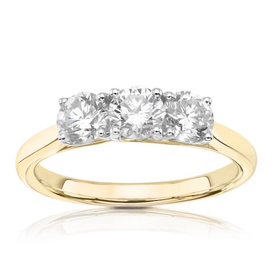 18ct Yellow Gold 1ct Diamond Round Three Stone Ring