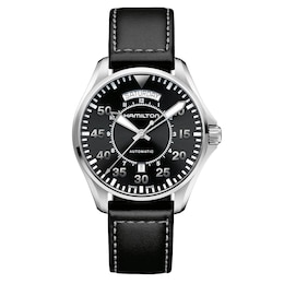 Hamilton Khaki Pilot Men's Black Leather Strap Watch