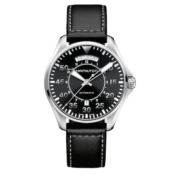 Hamilton Khaki Pilot Men’s Black Leather Strap Watch