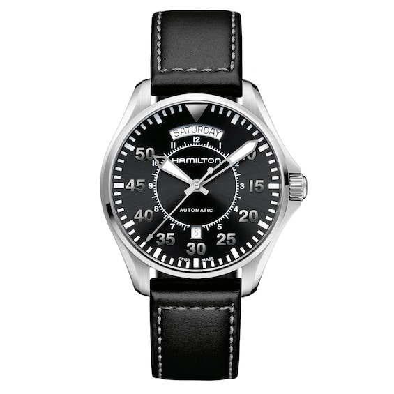 Men's Hamilton Khaki Pilot Black Leather Strap Watch