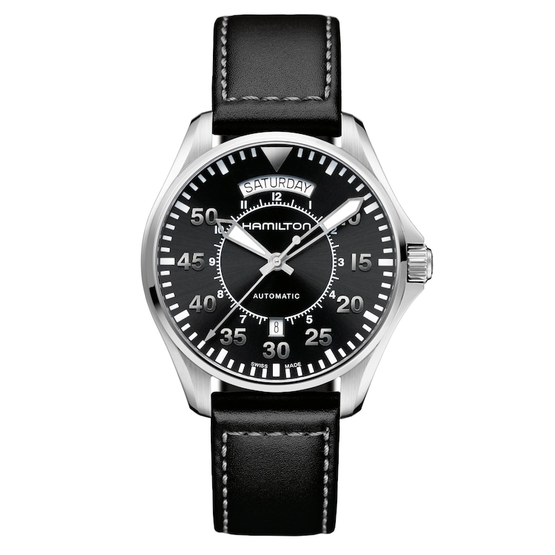 Hamilton Khaki Pilot Men's Black Leather Strap Watch