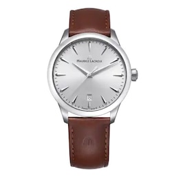 Maurice Lacroix 1975 39mm Silver Tone Dial & Brown Leather Strap Watch